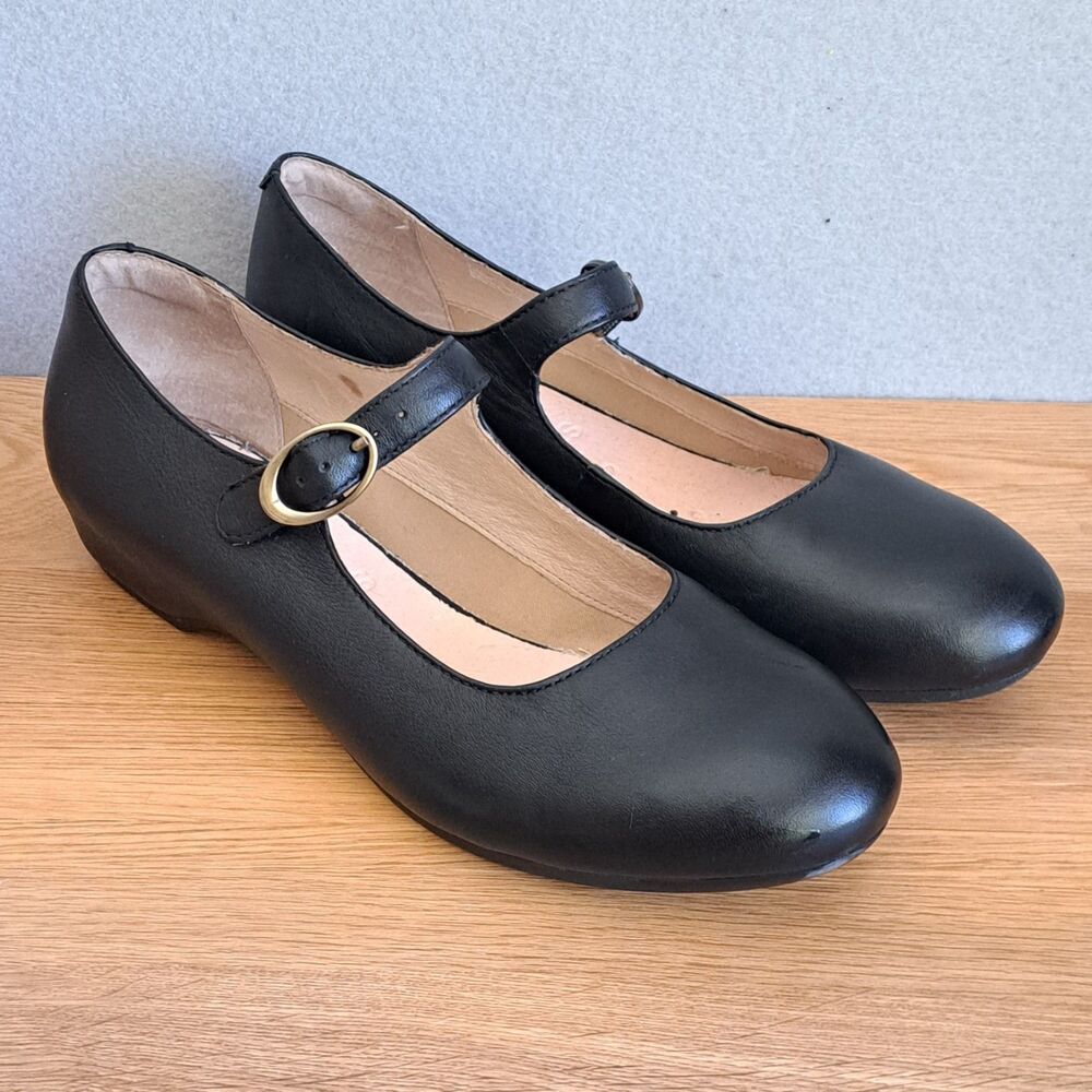 Dansko Linette Black Leather Mary Jane Shoes Women's 10 US 40 EU Wedge Buckle